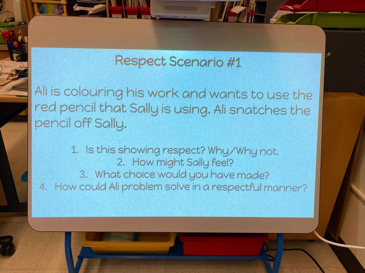 YKlintsaris's tweet photo. Our class has been discussing a different respect scenario almost every morning. Here are the first 4 in case our families wish to continue these conversations at home 😊 https://t.co/6UL2lTFEXh