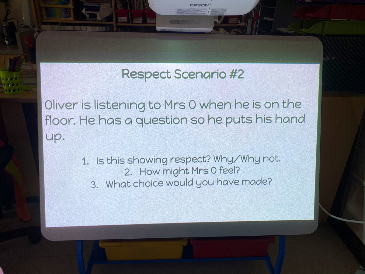 YKlintsaris's tweet photo. Our class has been discussing a different respect scenario almost every morning. Here are the first 4 in case our families wish to continue these conversations at home 😊 https://t.co/6UL2lTFEXh