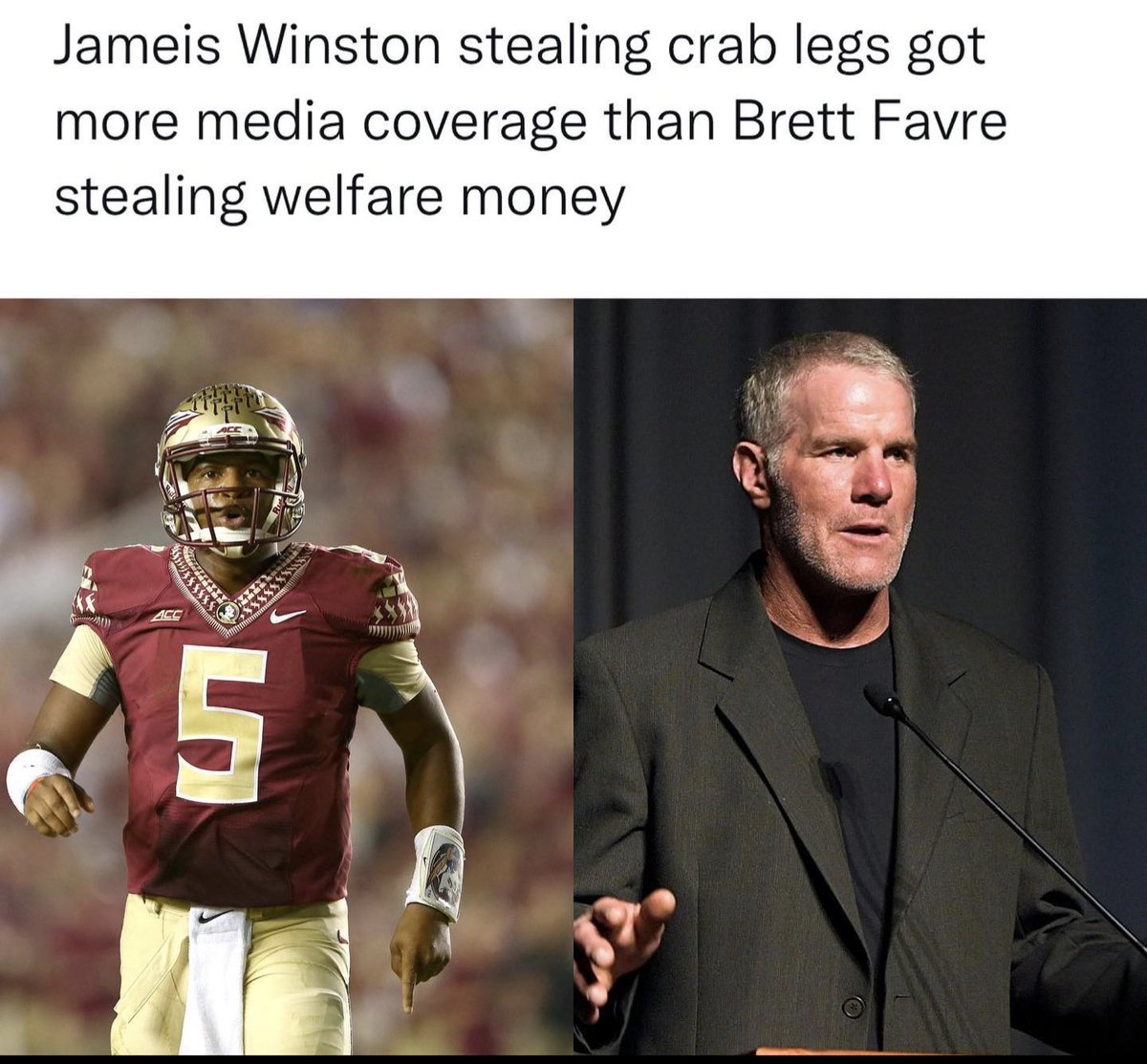 BostonForBernie's tweet image. The attention given to grown ass Brett Favre for stealing $5,000,000.00+ cash pales in comparison to the spotlight shined on Jameis Winston when he stole fastfood valued≤$50, ...but it #SoundsAboutWhite
#WelfareQueen #WelfareFavre #WelfareFraud #DrainTheSwamp #TheWholeDamnSystem