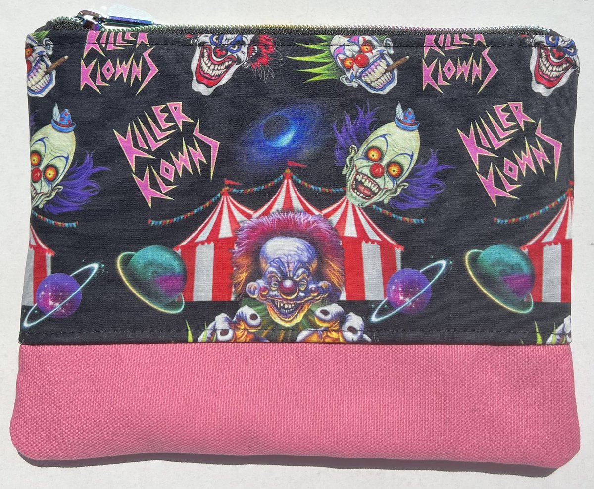 Get this Killer Klowns From Outer Space zipper pouch on Etsy now! Only one left! 🤡🪐🎪 #horrormovies #handmadehorror #etsyfinds #spookysewing #etsyshop