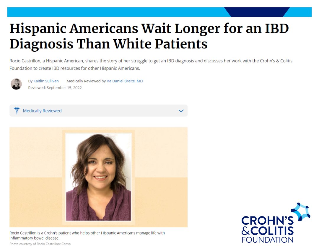 CrohnsColitisFn's tweet photo. (1/3) During #HispanicHeritageMonth, @RocioInOC  shares the story of her struggle to get an #IBD diagnosis as a Hispanic American and discusses her work with the Crohn’s &amp; Colitis Foundation to create IBD resources for other Hispanic Americans, https://t.co/oL7VNoMTfL