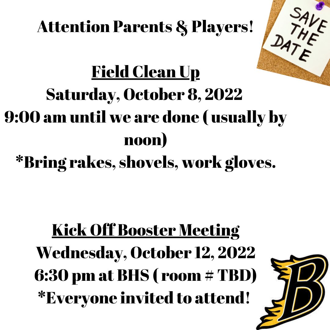 BHSSoftball2019's tweet photo. SAVE THESE DATES!
#bhssoftball #goblaze #burnsville #fieldcleanup #boostermeeting #softball https://t.co/8CCurKWzqo