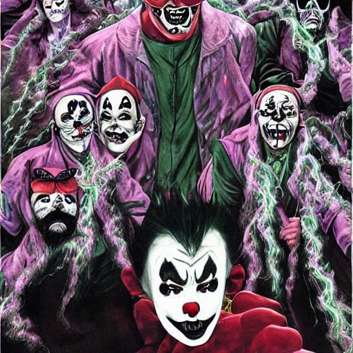 zap_sus's tweet photo. haha! Wanted to see what an #AIArtwork generator would do if I gave them the #psychopathicRecords crew #insaneclownposse #twiztid #jumpsteady #supervillains #ABK @tweetmesohard @icp @UndergroundAust It did amazing! And disturbing.
https://t.co/kSwACROmF9 https://t.co/jdxxKuzjTV