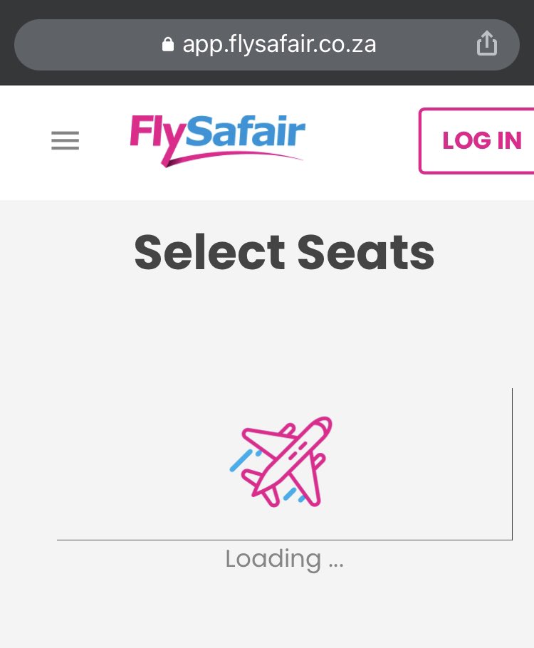 LandClaimant's tweet photo. @FlySafair Something is wrong with your system. I’ve trying to check in and the page freezes at seat selection. Both on the app &amp; website https://t.co/Ve1NIuW5BJ