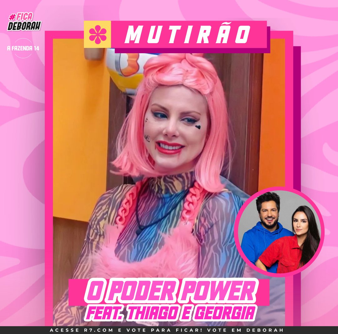 👫🏻 MUTIRÃO "O PODER POWER" FEAT: <a href="/georgiadf_/">Geórgia Fröhlich</a> e <a href="/thiagotet/">Thiago Bertoldo</a> INICIADO 👩🏻‍🤝‍👨🏼

🎯 A cada 20 votos mandem um emoji aqui.
⏰ ÀS 16h ENCERRA!
🚨O voto é para FICAR, então votem na DEBORAH! 

💻: afazenda.r7.com/a-fazenda-14

#FicaDeborah #TeamDeborah