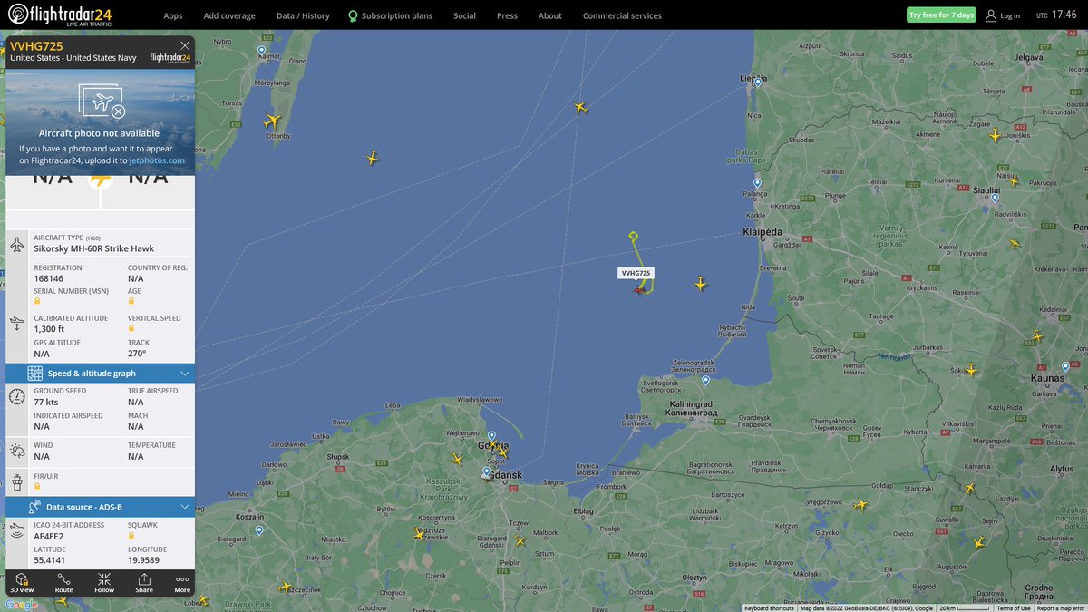 AIYeyENGDdJkjTr's tweet photo. Sept. 23, 2022
#Baltic Sea #Kaliningrad
#VVHG725 #AE4FE2 USN MH-60R Strike Hawk
The Kearsarge ARG includes USS Kearsarge (LHD-3), USS Arlington (LPD-24) and USS Gunston Hall (LSD-44).
Of course Kearsarge is, but the rest of the LPD and LSD can be operated by the MH-60R. https://t.co/QrA9MaLKYW