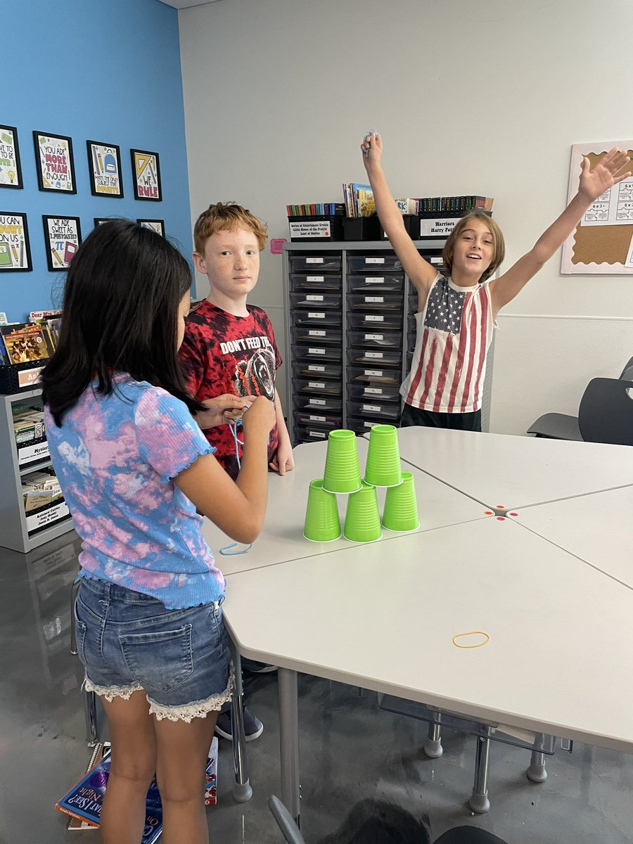 We’ve been learning about setting a goal this week. Today, we got to practice making a goal and then test it out! We did a 10 minute challenge to stack as many cups with only rubber bands and string! So much fun and so much teamwork!!! Goals = met! 💛💙 <a href="/ctetigers/">Cumberland Trace ES</a>