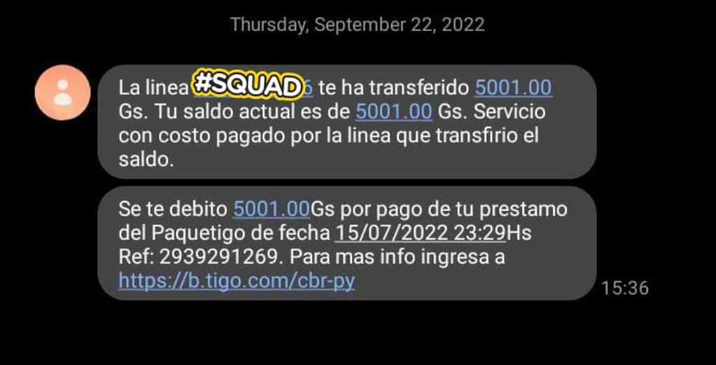 rodriguezchecci's tweet photo. @VelazquezGVS @SomosGEN @aisman6 @UltimaHoracom  Hasta ayer. Mi línea era de la empresa @voxpy , hice portabilidad prepago, y al cargarle Gs. 5001 @TigoParaguay  ME DEBITA POR UN PRESTAMO DE PAQUETIGO DEL MES DE JULIO/2022.
 HOY @TigoParaguay YA me ROBAN AL RECIBIRME COMO USUARIA https://t.co/ThyJ7r4NUQ