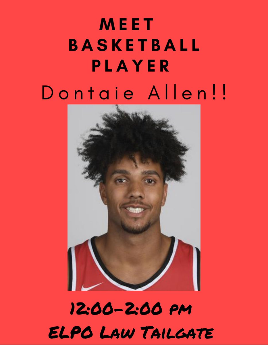 ELPOLaw's tweet photo. Join us at the ELPO Law tailgate at the South Lawn on Saturday. We will be set up at 11:30. Free food, drinks and a chance to meet basketball player, Dontaie Allen! Hope to see you there! 
#gotops #football #tailgate https://t.co/PptpohK64u
