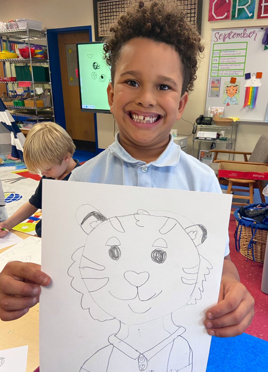 MakeSomeArt's tweet image. First Graders had a fun “extra” day in Art learning to draw Stripes the Trinity Tiger! #TrinityLearns
