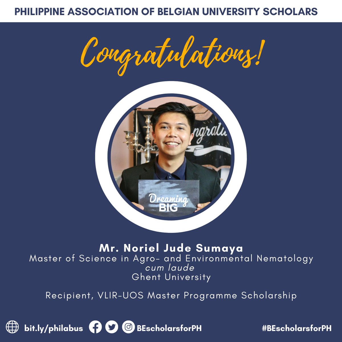 BEScholarsForPH's tweet photo. Felicitatie! PhilABUS congratulates the Class of 2022! #BEscholarsforPH  🇵🇭

Get to know more of them in our Facebook and IG account @BEscholarsforPH https://t.co/DGzSRL9Jjz