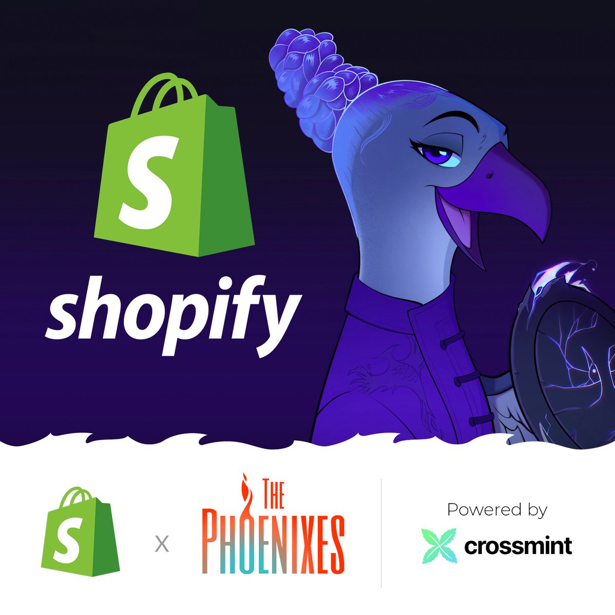 thephoenixesnft's tweet photo. 🪶　Web3 Shopify Integration　🪶
🚨 HUGE announcement.

The Phoenixes is now the first ever web2 company to allow for their NFTs to be purchased with a credit card on Shopify.

More info 👇 https://t.co/5bk9PEh7Mj