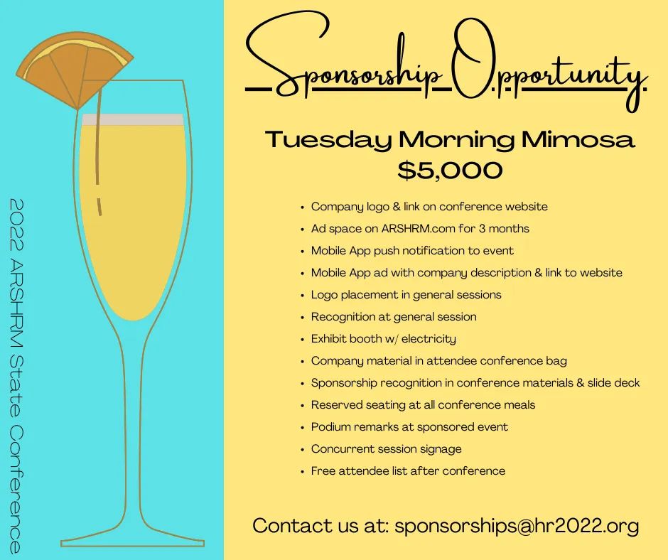 Is your business looking for a great sponsorship opportunity at the 2022 ARSHRM State Conference in October? Check this out!  conference.arshrm.com/sponsor-hr2022