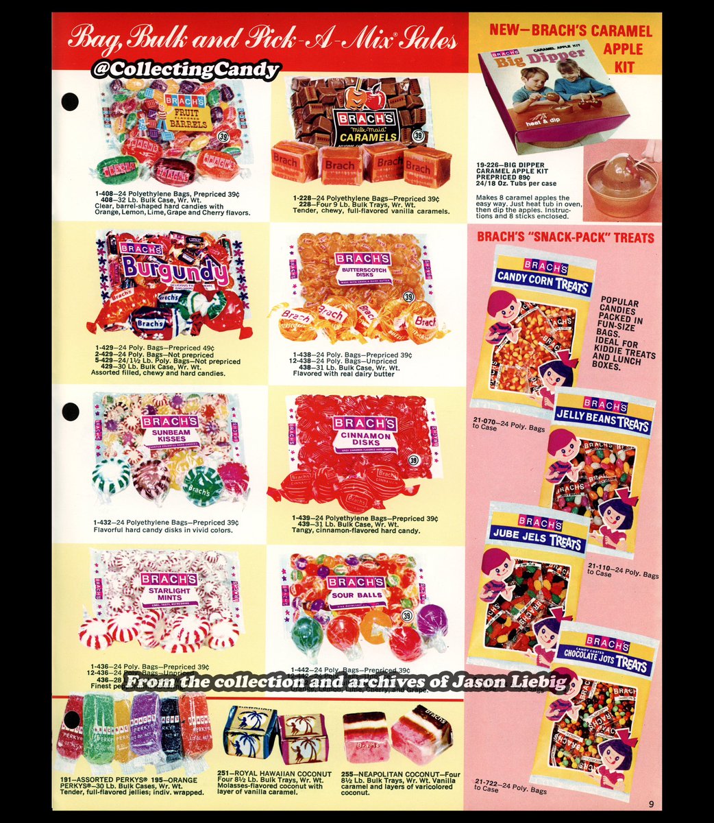 Collectingcandy's tweet image. Well, it’s the first day of Fall 2022!! 

In honor of this turn of the seasons, here’s a selection of pages from Brach’s 1972 Fall Promotion Catalog - from fifty years ago!! 😲

I’m a big fan of vintage Brach’s. ❤️❤️

@BrachsCandy #brachs #fallcandy #vintagecandy #candyhistory