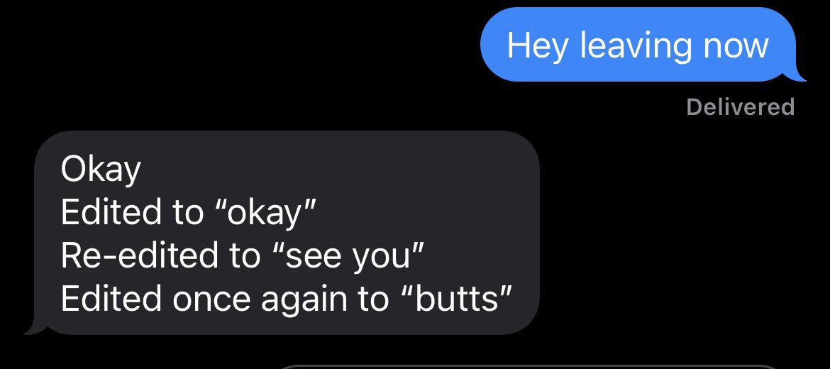 ReadSchmead's tweet photo. My partner has not yet updated to #iOS16 but he still manages to edit his texts #texting https://t.co/PCpFZkORSL