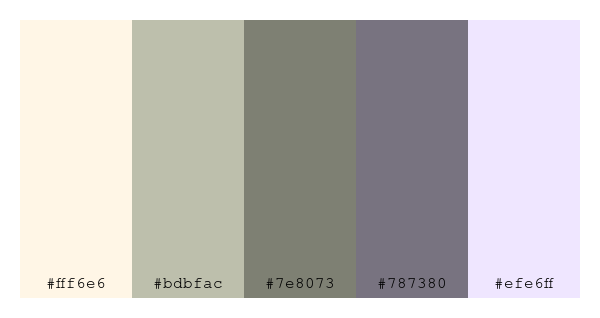 ColPaletteBot's tweet photo. Beep beep, here's a pretty color palette for you!
color-scheme.js parameters used:
- hue: 279
- variation: pale
- colors: #fff6e6, #bdbfac, #7e8073, #787380, #efe6ff
Have a lovely evening!
#twitterbot #colorpalette #colors #palette #prettycolors https://t.co/dvylITjPCb