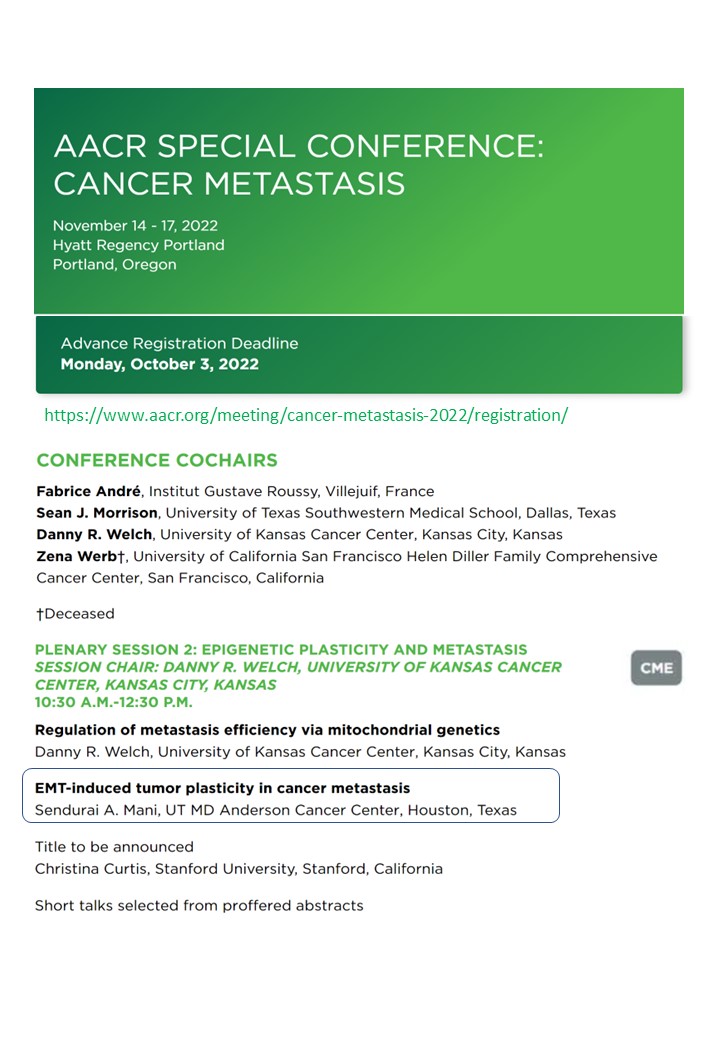 Sendurai Mani (@senduraimani) on Twitter photo I will be giving a talk @ an outstanding <a href="/AACR/">AACR</a> Special Conference on Cancer Metastasis, chaired by <a href="/FAndreMD/">FabriceAndre</a> <a href="/SJMorrison_/">Sean Morrison</a>, Danny Welch & Zena Werb with a spectacular set of speakers #AACRmet22. (Nov 14-17, Portland, Oregon), Additional information: bit.ly/3DIUZ9M I will be giving a talk @ an outstanding <a href="/AACR/">AACR</a> Special Conference on Cancer Metastasis, chaired by <a href="/FAndreMD/">FabriceAndre</a> <a href="/SJMorrison_/">Sean Morrison</a>, Danny Welch & Zena Werb with a spectacular set of speakers #AACRmet22. (Nov 14-17, Portland, Oregon), Additional information: bit.ly/3DIUZ9M