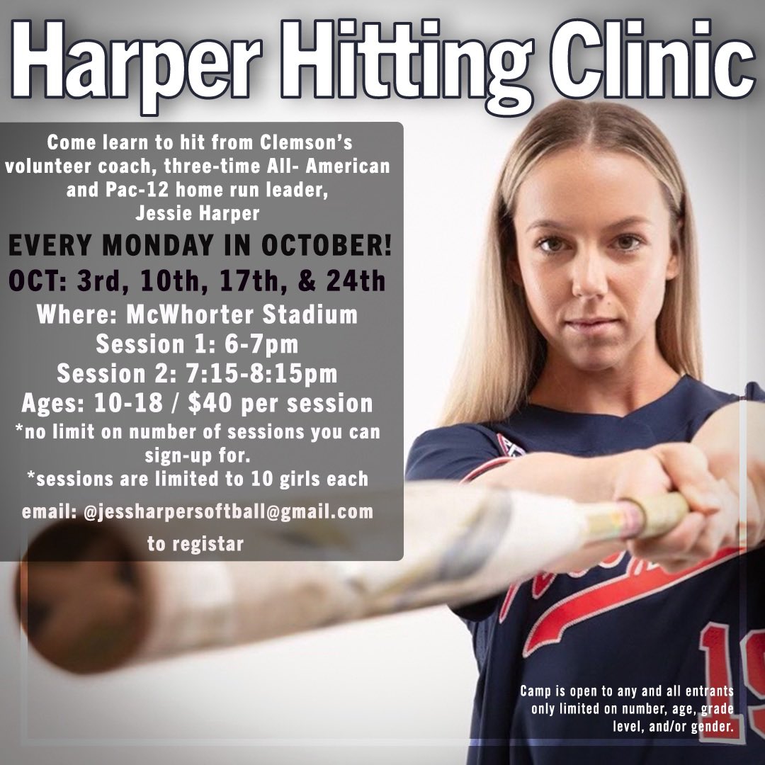 October hitting dates:) email me to sign up!
<a href="/clemsonsoftball/">Clemson Softball 🥎</a>