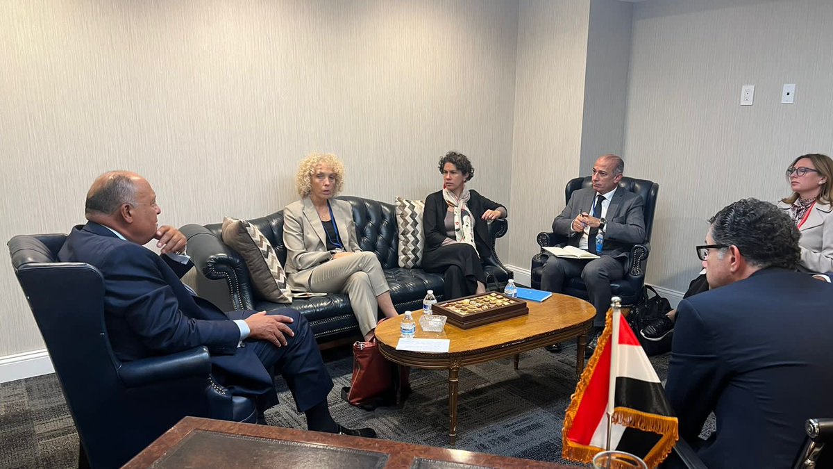 MfaEgypt's tweet photo. United in Climate action… FM Shoukry @COP27P President Designate receives @climatemorgan &amp; @maisa_rojas on the occasion of assuming their role as facilitators &amp; coordinators for climate negotiations on loss &amp; damage in #COP27 https://t.co/vpj8s1trgl