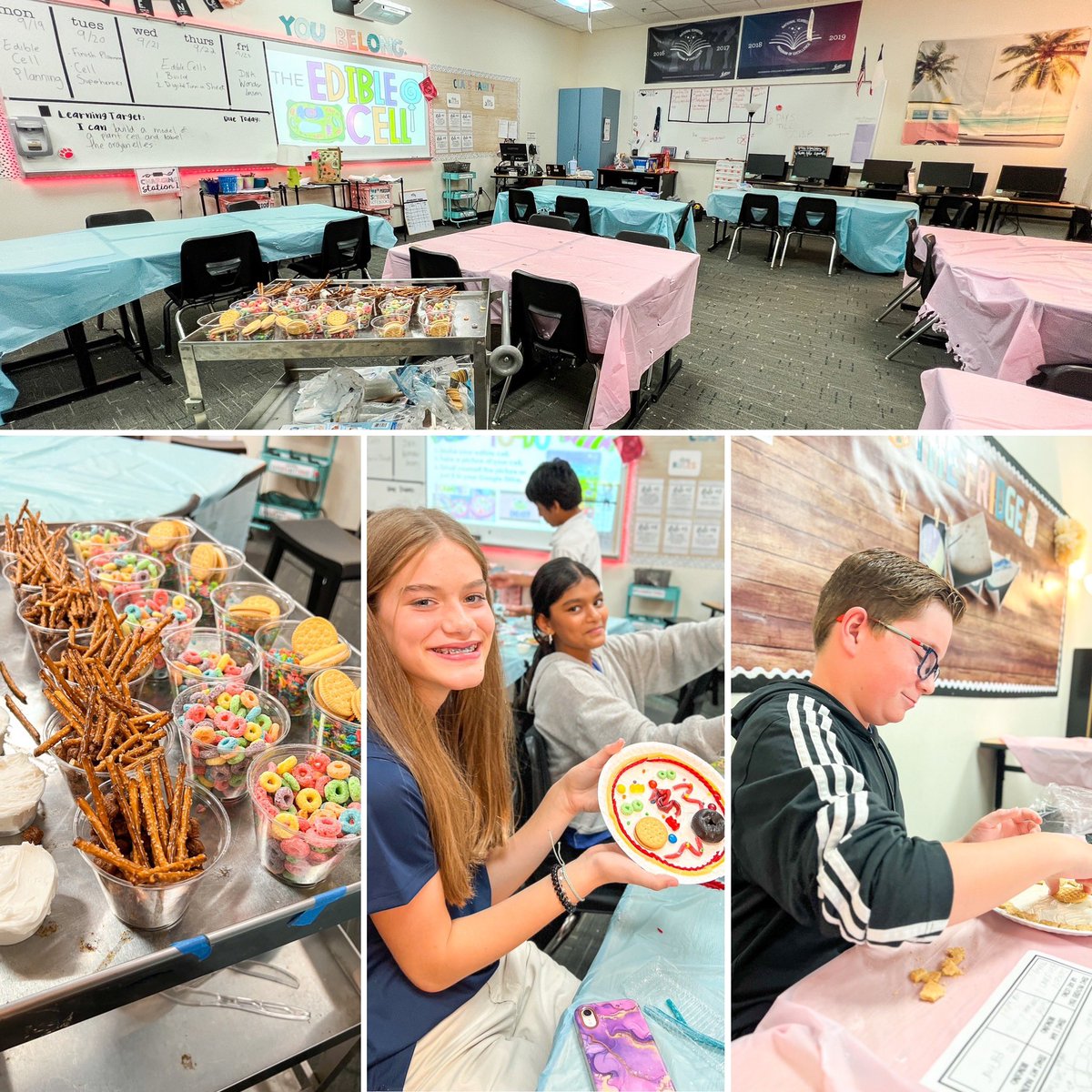 cmartinez_edu's tweet photo. Seventh graders enjoying their Edible Cells in science. “Look at my nucleus, Mrs. Martinez. It’s holding the DNA!”Every single student agreed that it was the sweetest lesson of all. 🍭🍬🍩🍪@PulisScience @JeffGuelker #FISDmadetoshine #BestDayEver https://t.co/nkG8b1F1yU