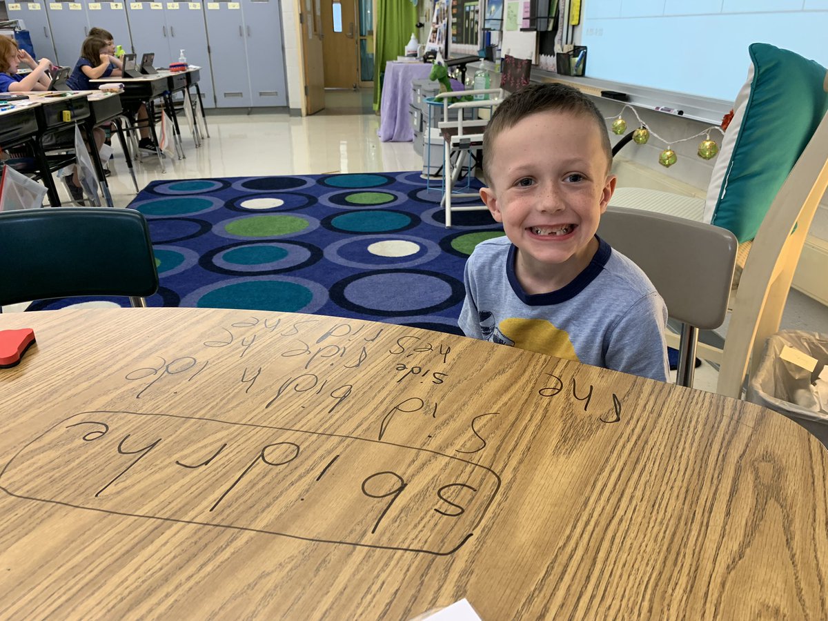 MrsSack_NC's tweet photo. Today in guided reading we practiced building words for word work. They LOVED writing on Mrs. Sack’s desk😎@ojrsdnc https://t.co/OEYeCeqE6h