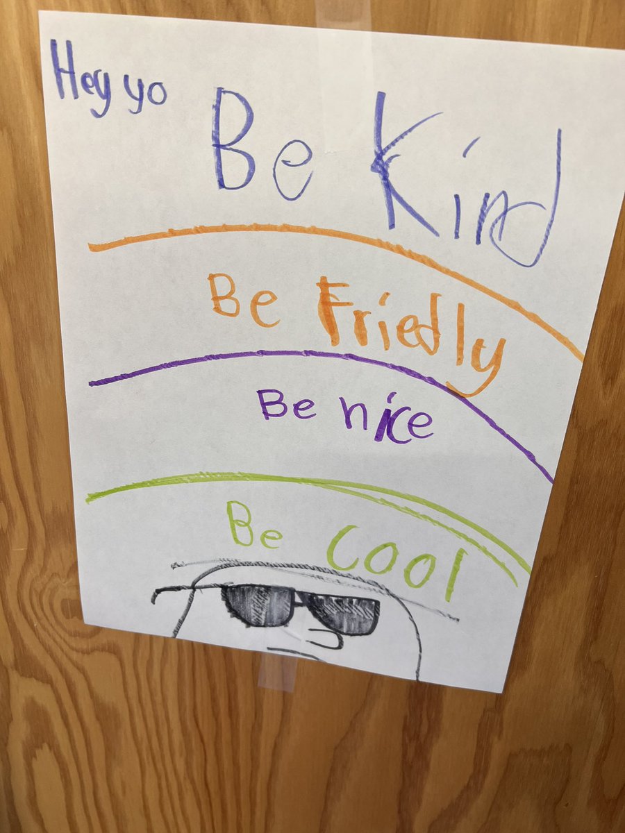 sherylbooks's tweet photo. The kids put up this sign in the former garage we turned into a playroom. Hey Yo!  Be Kind Be friendly Be nice Be Cool. #KidRules #Grandparenting https://t.co/FtBkb7PTuR