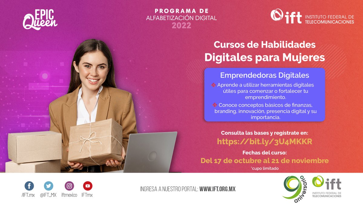 IFT_MX's tweet photo. ✅Editar material audiovisual en plataformas web
✅ Crear tu propio #Podcast
✅Diseñar contenidos para #RedesSociales
Son algunas de las cosas que aprenderás en este #CursoIFT.
Regístrate https://t.co/jX90EEexBh y #Empodérate.
#CreadorasDigitales🤳💜 https://t.co/39ZVfCrl3w