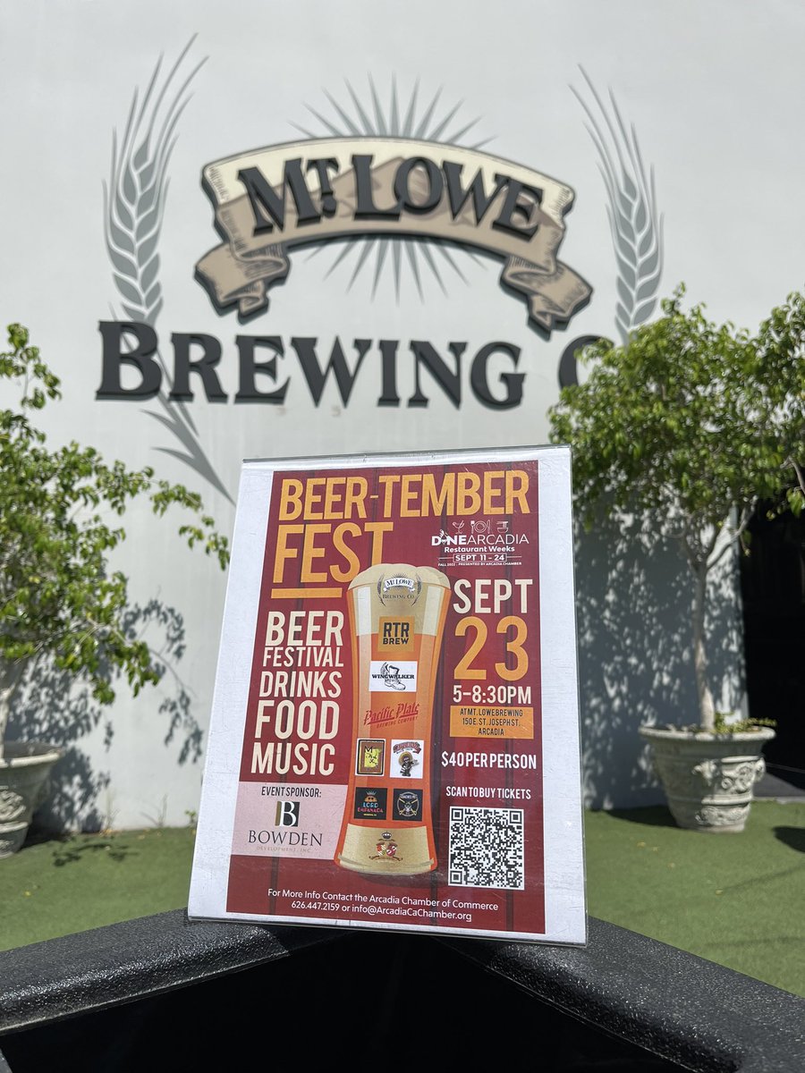 DineArcadia's tweet photo. Our last tasting event of this Fall @dinearcadia Restaurant Weeks is TOMORROW night 9/23!  Come join us at Beer-Tember Fest at @mtlowebrewing 🍻
5 Breweries, wine, margaritas, food, live DJ &amp; more!
Get your tickets now only on https://t.co/3Gd84ZfOJf 🍻 https://t.co/W7fmadiuGS