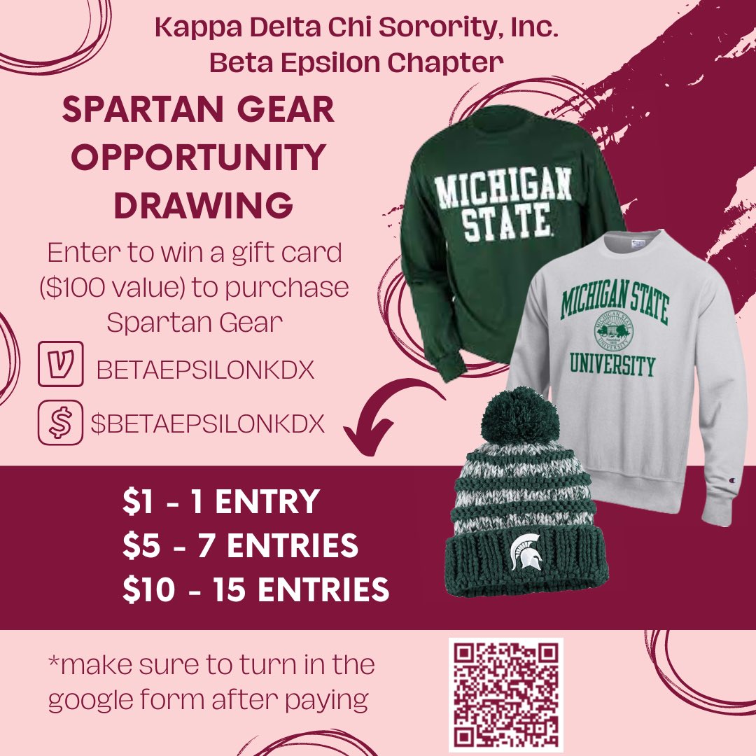 msu_kdchi's tweet photo. Hey Spartans!!! Now that football season is upon us and Homecoming right around the corner, we know 🫵YOU need to stock up on your Spartan gear!!!🤍💚 
The Beta Epsilon chapter of Kappa Delta Chi Sorority, Inc. presents ✨“Spartan Gear Opportunity Drawing”✨ https://t.co/5mspmKVCtW