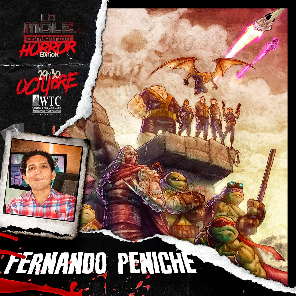 lamolemx's tweet photo. 💀Actual dibujante y portadista del cómic de las Tortugas Ninja #TMNT para IDW, @Fero_arts dibujó los cómics de las cintas Megamente, KungFu Panda, y The Croods, además de ser artista conceptual de Mattel y Nickelodeon para series animadas de televisión. #LaMoleHorrorEdition https://t.co/iimto251uu