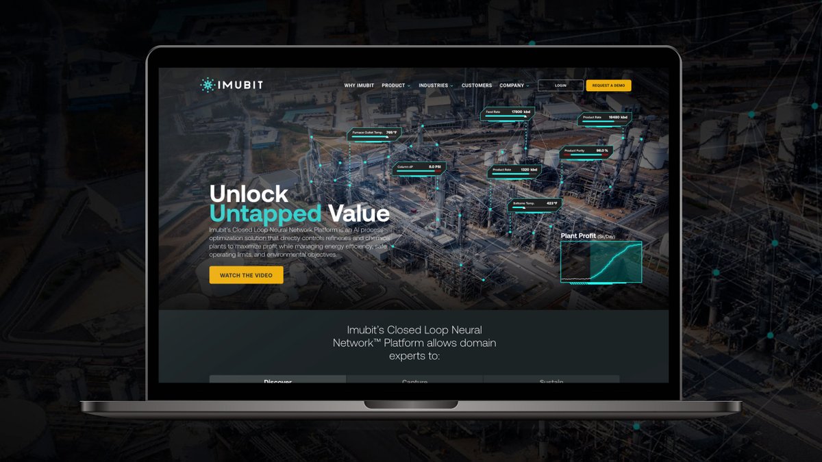 TheMediumStudio's tweet photo. Check out our latest #webdesign refresh with a new custom animation for #Imubit -- a highly innovative #AI process optimization solution for oil refineries and chemical plants. Take a look at https://t.co/6TQJDmeS86! https://t.co/m8dNpHqfOQ