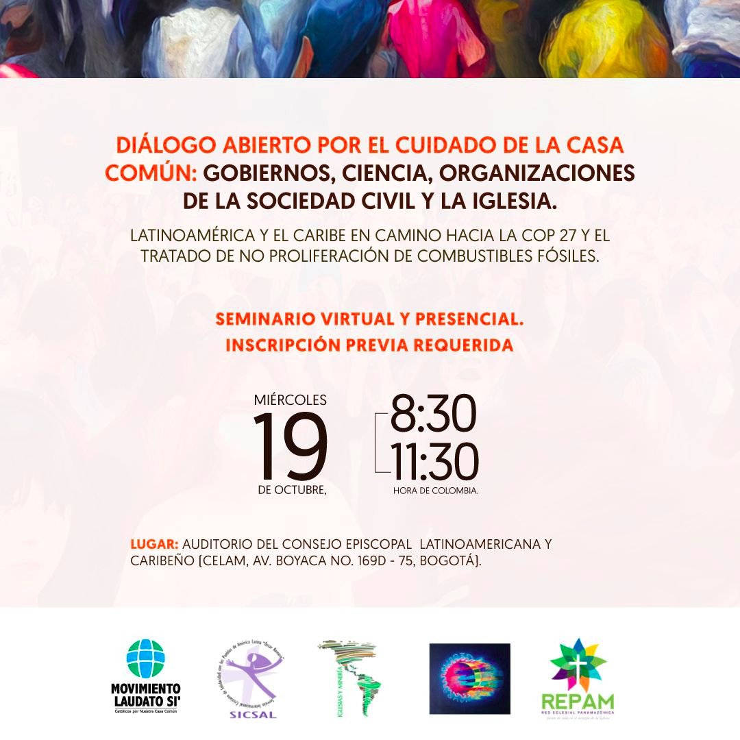 Les invitamos al "DIÁLOGO ABIERTO POR EL CUIDADO DE LA CASA COMÚN". Gobiernos, Organizaciones de la Sociedad Civil, la Ciencia y la Iglesia.

➡️Inscripción participación presencial:

docs.google.com/forms/d/e/1FAI…

➡️ Inscripción participación virtual: us06web.zoom.us/meeting/regist…