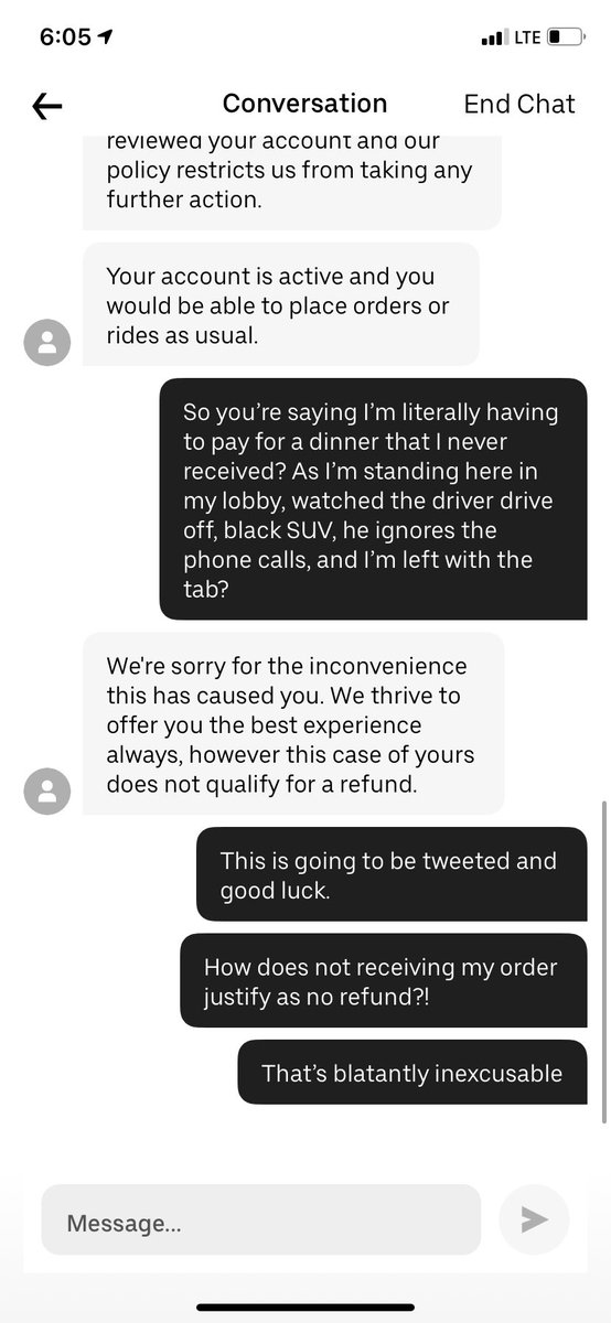 ATripp1991's tweet photo. @Uber_Support The fact that you respond faster via Twitter than in your own in-app support is crazy. Still waiting on a live human to review my case. https://t.co/7QwuKctWqp