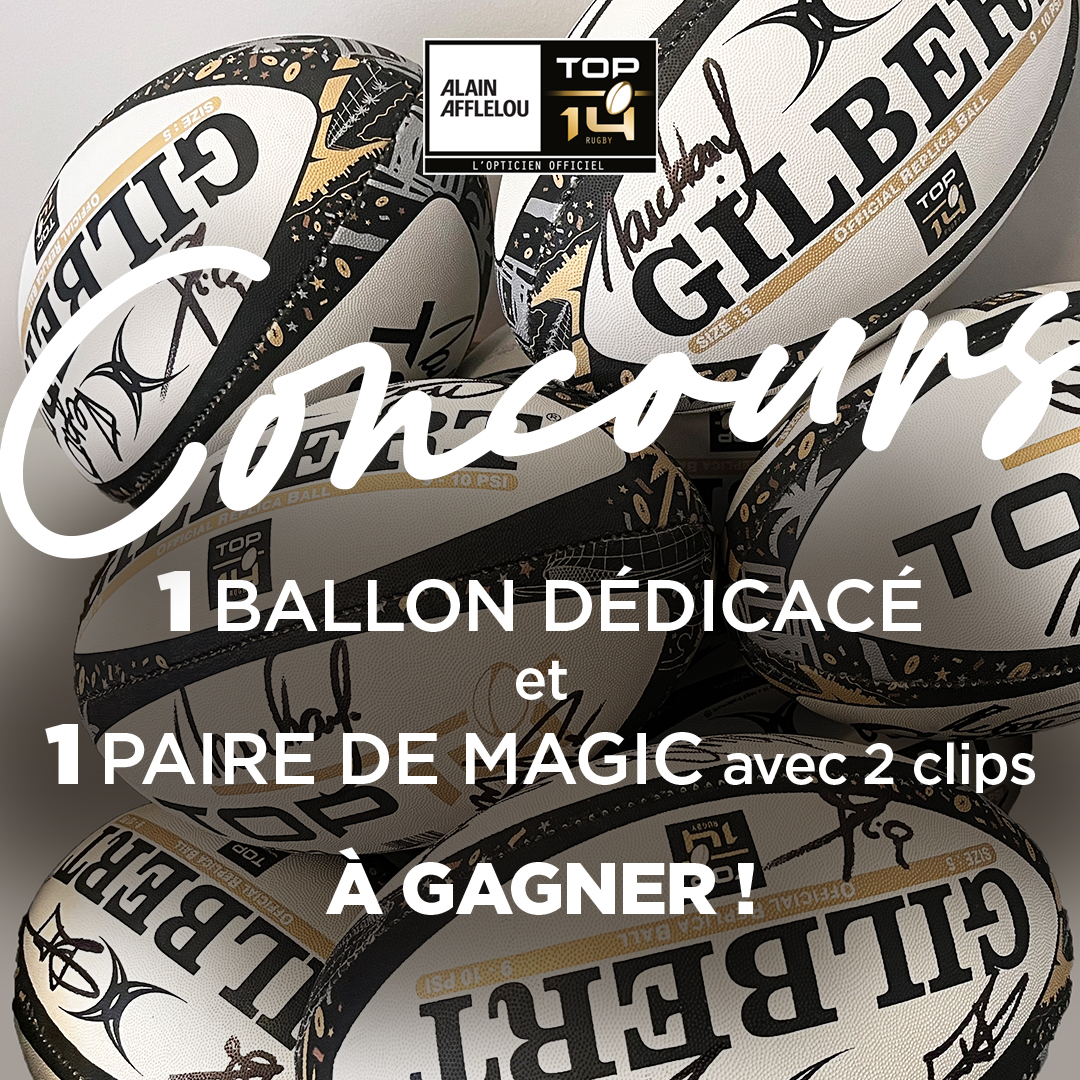 Afflelou's tweet photo. 🏉 [CONCOURS] A l’occasion de la 4ème journée du @top14rugby, tentez de remporter un ballon dédicacé par les joueurs et une paire de lunettes MAGIC ! Pour participer :
- Follow @Afflelou et @LNRofficiel
- RT ce tweet
Fin du concours le 6/10
Bonne chance à tous
#LNR #TOP14 #Rugby https://t.co/lVchNCoPsD