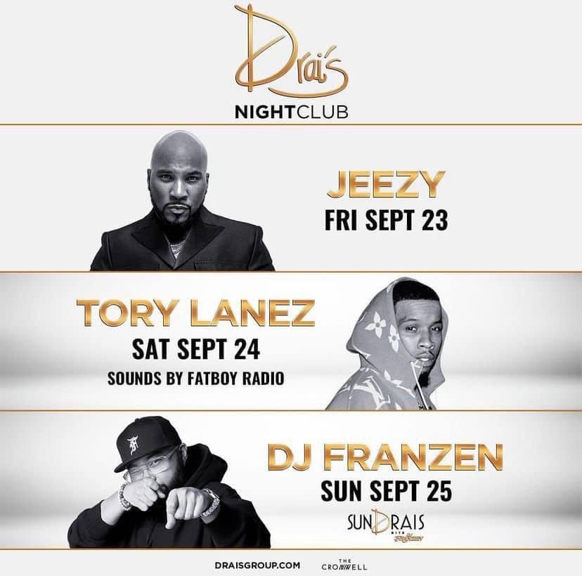 darkolasvegas's tweet photo. Don't miss out on the fun this weekend. Grab your tickets today!
9.23: @Jeezy
9.24: @ToryLanez
9.25: SunDrais with @frandalaybay
Reservations only contact +1 (405) 413-2690 #Jeezy #ToryLanez #DraisNightClub https://t.co/XHjHNPTFd0