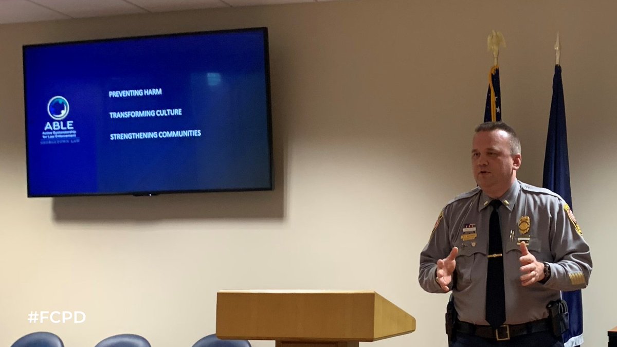 This morning, Second Lt Becker presented an overview of <a href="/GeorgetownABLE/">Active Bystandership for Law Enforcement Project</a> training to our monthly Community Criminal Justice Board. Attendees included <a href="/fairfaxsheriff/">Fairfax Sheriff</a> leadership, FFX Judges &amp; Director of the Public Defender's Office. All FCPD officers will receive this training.