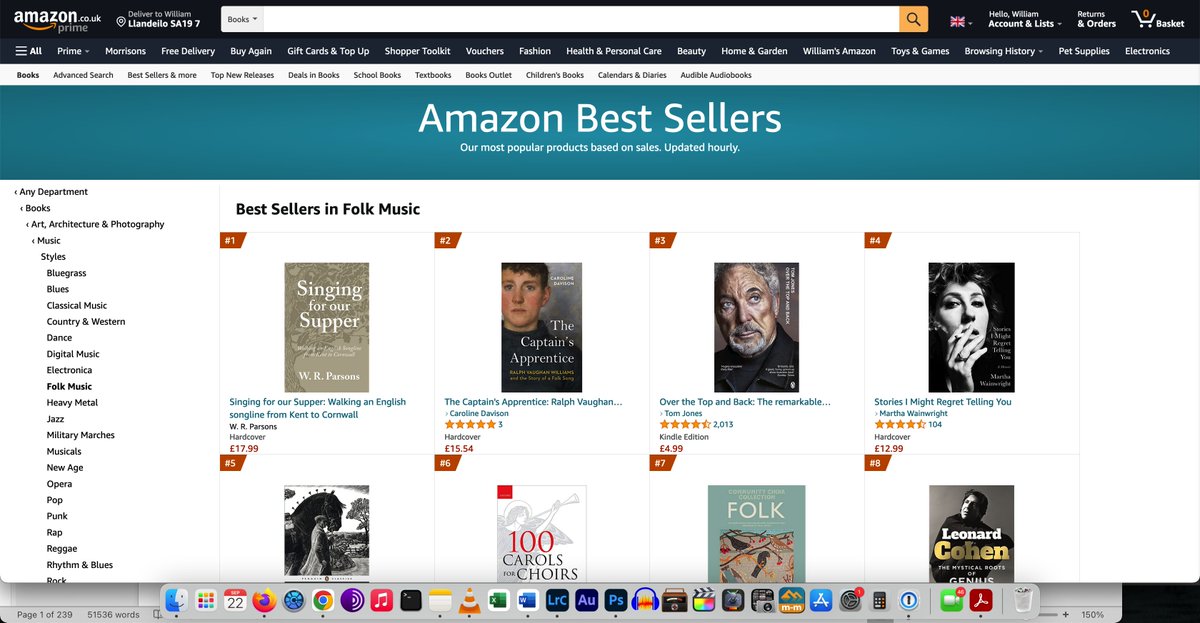 #1 in Amazon Bestsellers in 'Folk Music' Also #1 in 'Cultural Events'. Woop de la Woop! And no-one's even read it yet! Could be nothing but blank pages and footprints inside...the echo of songs, pure fairy gold... Happy Equinox all!