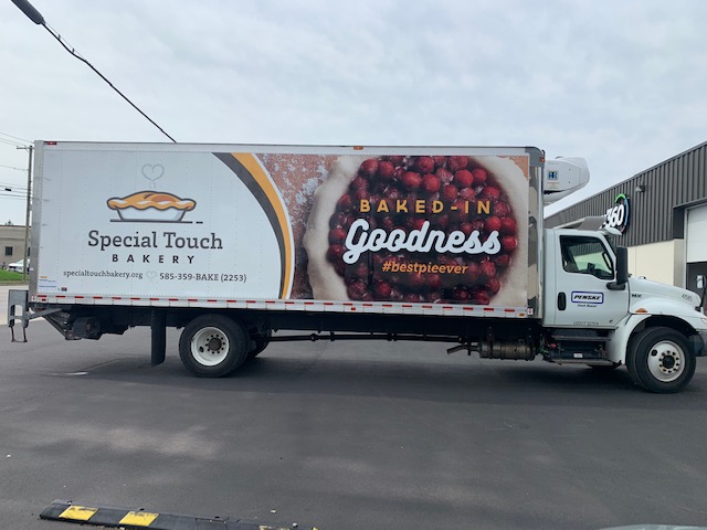 HolyChildhood's tweet photo. Our @SpecTouchBakery delivery truck is looking amazing thanks to @i360Rochester . The wrap looks as delicious as our pies!!! #bestpieever #Purposeforall https://t.co/X7h8fGpfOz