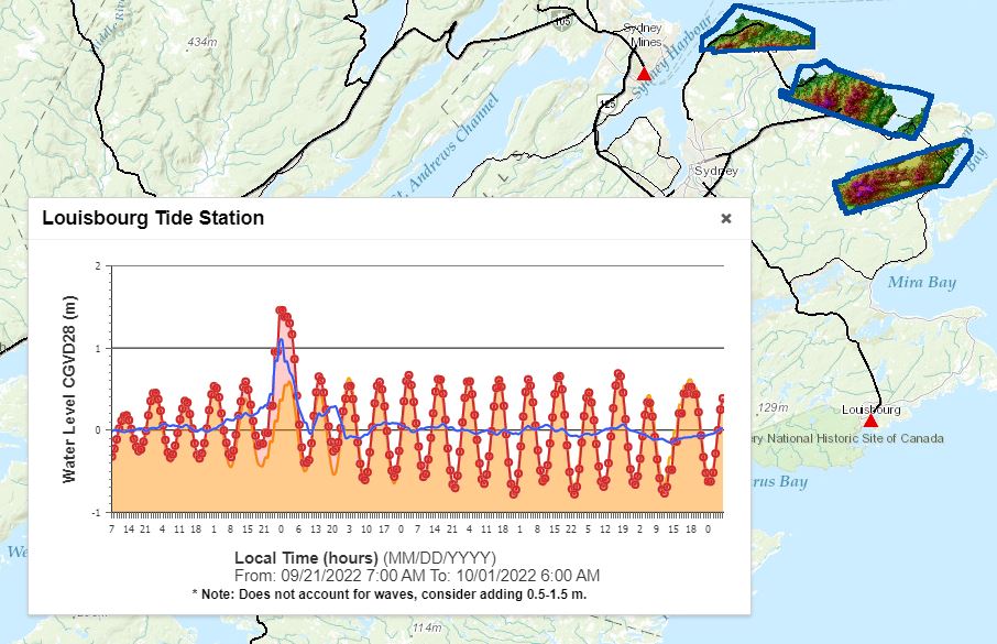 NSCC's Maritime Coastal Flood Risk Map can create charts detailing when storm surges are likely to pile up on top of high tides to create the greatest risk of flooding in your part of the province. Check it out here -- agrgims.cogs.nscc.ca/CoastalFloodin…