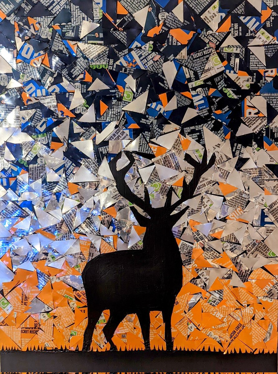 MedusaMosaics's tweet photo. Something different; red deer at sunset using recycled Scottish drinks cans #aluminiumart #mosaicart #recycledart #scottishart #scottishgifts #mosaicartist #unusualart https://t.co/ziwQWYUrJt