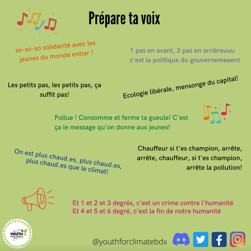 YFCBordeaux's tweet photo. Quelques slogans pour la marche ! https://t.co/BYjlOsNEdP