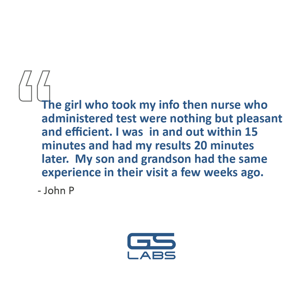 GSLabsTestingUS's tweet photo. Thank you, John, for sharing your experience and feedback with us! 💙

If you're also looking for a quick, efficient, and pleasant COVID-19 testing experience, book an appointment on our website today! 👇
📲 https://t.co/uobcl2A1fU https://t.co/Az3p6XaqDu