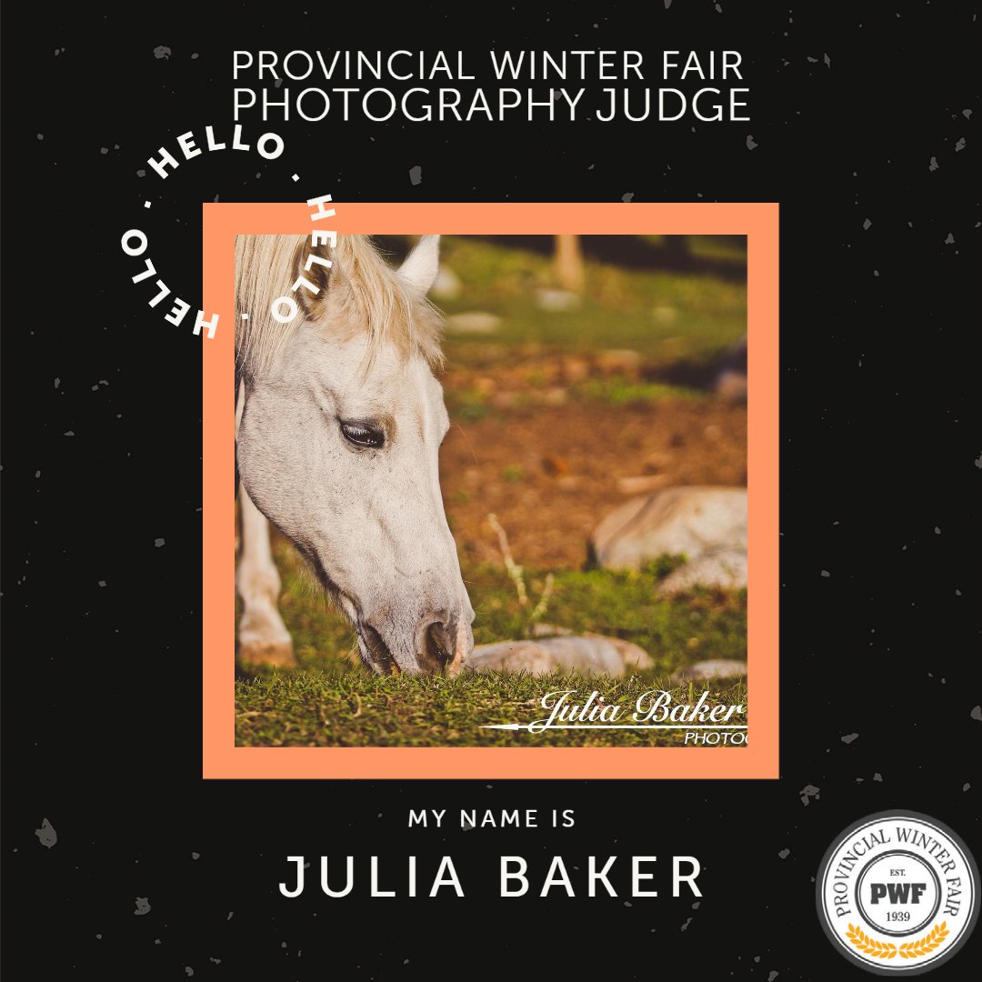PWFKamloops's tweet photo. ▶️ Official Introductions: Please Join us and welcoming our officials for the #84thPWF this weekend at Circle Creek Ranch. Our Official Photography Judge is Julia Baker of Kamloops BC. 

Julia is a PWF &amp; 4-H Horse Alumni and started her photography passion in 2013! https://t.co/FYuttpV3FL