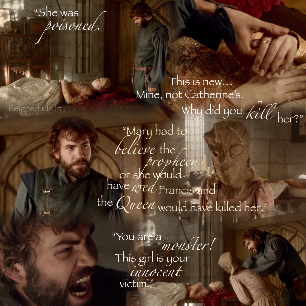 ReignedUsIn's tweet photo. “She was poisoned!”

#clarissa #nostradamus #aylee #katieboland #rossifsutherland #jenessagrant #Reign #CWReign https://t.co/68PZrqpKF9