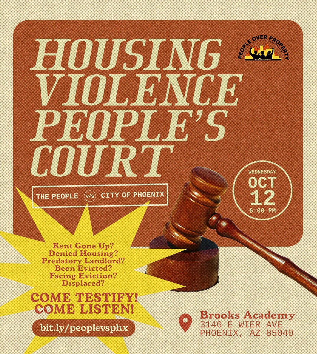 masslibaz's tweet photo. Join your neighbors on October 12th, 2022 @ 6pm as we build community power by sharing our own stories of displacement + shine a light on one of its most prominent drivers: the City of Phoenix. 
Come testify, come listen! Register at https://t.co/IY1Kfh31u2 https://t.co/H287nUnJ8O