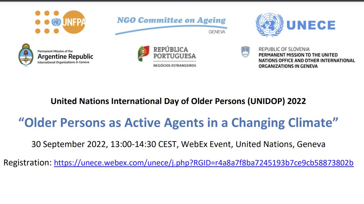 Join us on 30.9.22 for the #UNInternationalDayofOlderPersons event titled “Older Persons as Active Agents in a Changing Climate”. For registration: unece.webex.com/unece/j.php?RG…