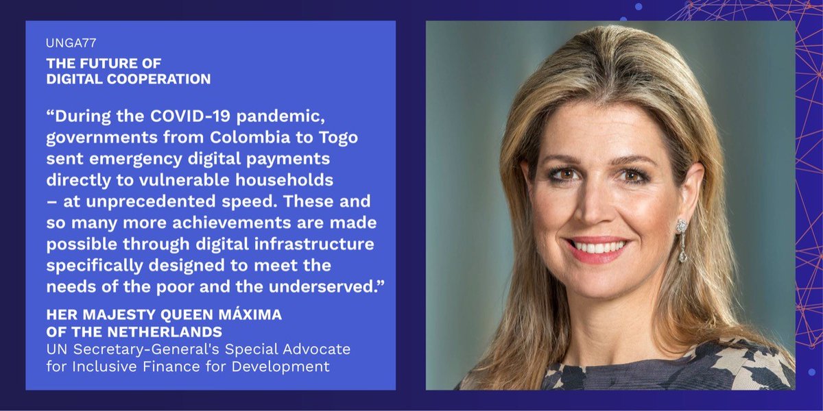 Digital Public Infrastructure specifically designed to meet the needs of the poor and the underserved is critical, according to @UNSGSA Queen Máxima. By bringing the public and private sectors together around DPGs, the world can make real progress on the #SDGs. #UNGA #DPGs4DPI