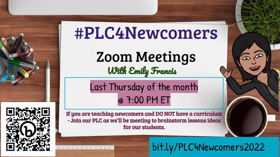 emilyfranESL's tweet photo. #PLC4Newcomers IS BACK 😀
📧 If you participated in last year‘s PLC, you received an email today to sign up for the 22–23 school year PLC list.
I hope you choose to join our weekly Twitter space chats & monthly zoom meetings! 📲💻 #BetterTigether
🔗 https://t.co/qTb6L11qex ⤵️ https://t.co/DOhYTXmRIS