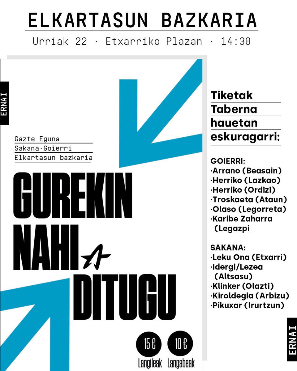 🥘ELKARTASUN BAZKARIA!

Adi gazte! Urriaren 22ko Gazte Egunerako hainbat ekintza antolatu ditugu. Tartean, elkartasun bazkaria delarik. 

📍NON
Goierri nahiz Sakanako tabernetan izango dituzue eskuragarri. 

📆AZKEN EGUNA
Urriaren 16a.

Etxarriko plazan ikusiko dugu elkar! 😎🏳️‍🌈✨
