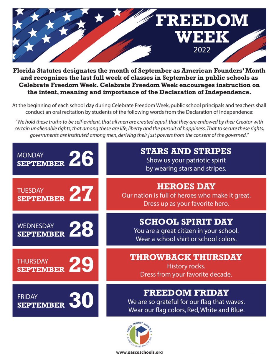 Next week is Freedom Week! Celebrate with us! #pascocelebratesfreedom @leadlearnpasco